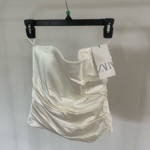 Zara White Satin Ruched Corset Top